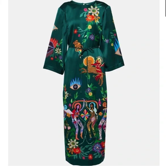 Alemais Agatha Printed Graphic Maxi Midi Slit Belted Dark Green Dress size US 6 - Picture 4 of 15